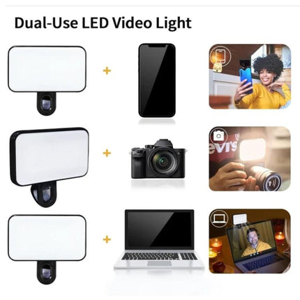 Clip-On Light for Everyday Video Calls and Selfies attached to phone, laptop, and camera for consistent bright lighting