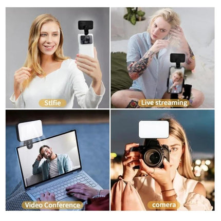 Clip-On Light for Everyday Video Calls and Selfies attached to phone and camera for selfies, live streaming, and video conferences