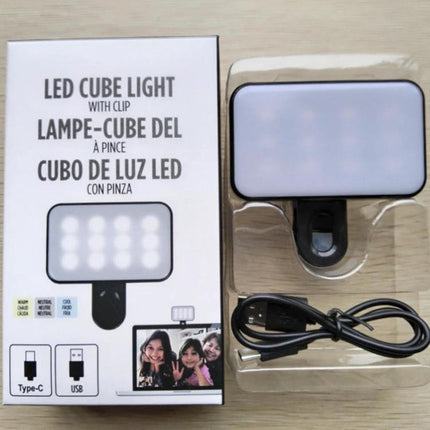 Clip-On Light for Everyday Video Calls and Selfies compact LED cube light with clip and USB Type-C for clearer selfies and video calls