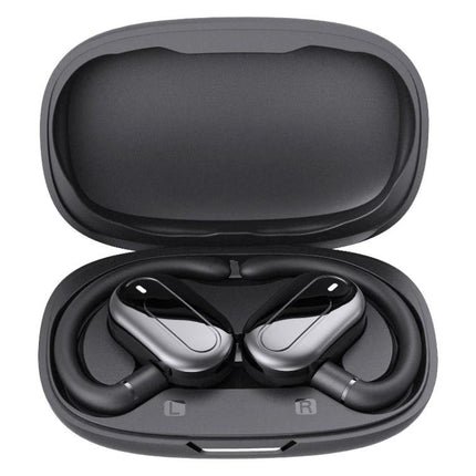 Open Fit Bluetooth Earphones With Case For Commuting in compact charging case, open-fit buds with ear hooks for stable commute