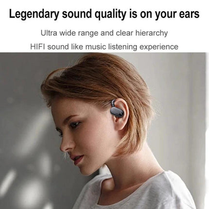 Open Fit Bluetooth Earphones With Case For Commuting shown worn by commuter with compact charging case and touch controls