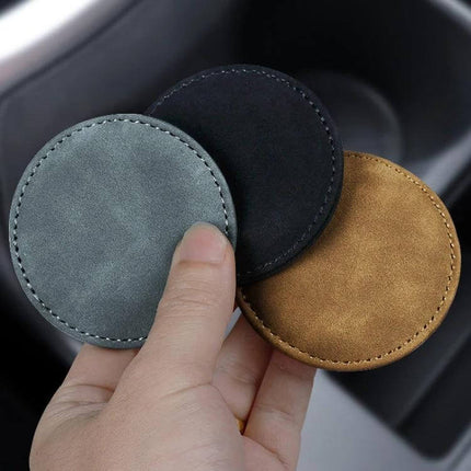 Car Suede Anti Slip Coasters Set for Interior Protection - three 7cm suede memory-foam cup coasters in gray, black, brown for car cup holder spill prevention