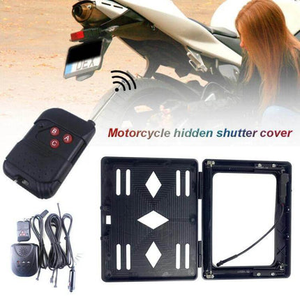 Concealed EU Standard Motorcycle License Plate Roller Shutter installed on rear of motorcycle for discreet plate hiding and theft protection