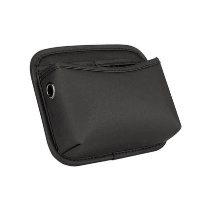 Adhesive Car Center Console Storage Bag Large Capacity in black nappa leather with soft velvet interior for phones, coins, cables and pens