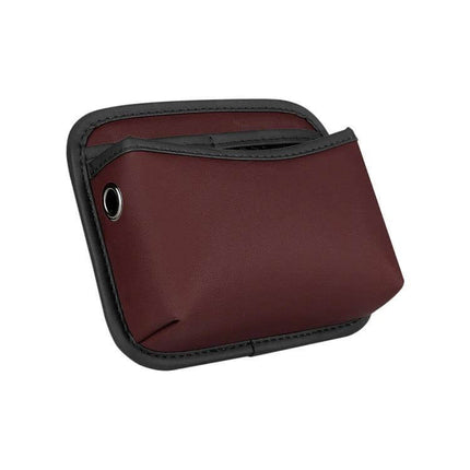 Adhesive Car Center Console Storage Bag Large Capacity - burgundy nappa leather with soft velvet interior, cable and coin organizer 18×15×5.5cm