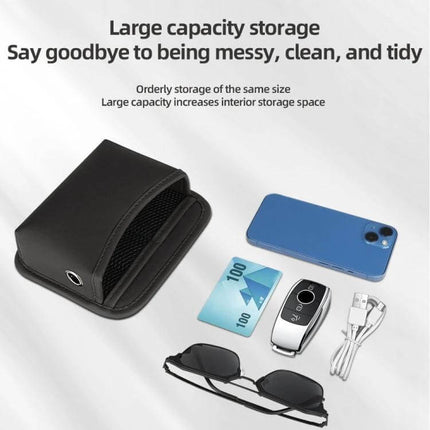 Adhesive Car Center Console Storage Bag Large Capacity nappa leather organizer holding phone, keys, cards, sunglasses and cable (18×15×5.5 cm)