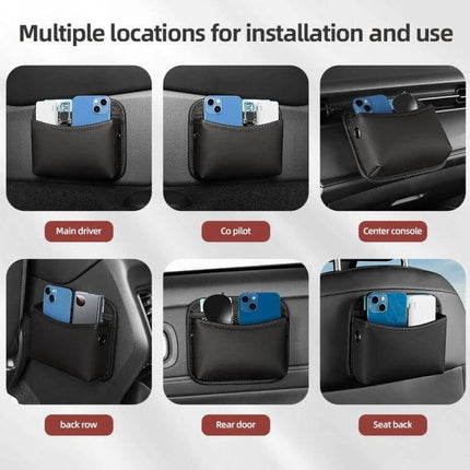 Adhesive Car Center Console Storage Bag Large Capacity nappa leather pocket holding phone coins cards in various car locations 18×15×5.5 cm