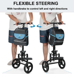 Ergonomic Steerable Knee Walker with Handbrake for Foot Injury Recovery