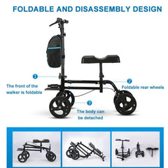 Ergonomic Steerable Knee Walker with Handbrake for Foot Injury Recovery