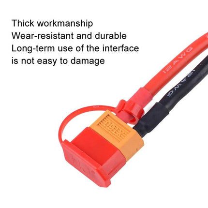 XT60 Lithium Battery Plug Protective Cover, 10-Pack Dustproof Design — red protective cap on XT60 connector preventing dust and moisture, durable workmanship