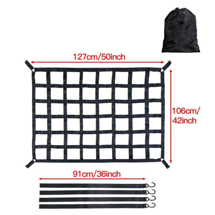 Truck Bed Cargo Net 127x106cm For Everyday Pickup Use - black polyester grid cargo net with straps and carry bag