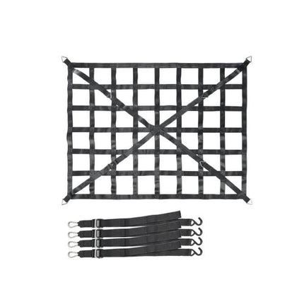 Truck Bed Cargo Net 127x106cm For Everyday Pickup Use - black polyester grid net with straps and hooks for securing cargo