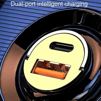 Vehicle Mini Invisible Dual-Port Car USB Charger Compact - close-up of dual-port USB and Type-C compact zinc alloy car charger