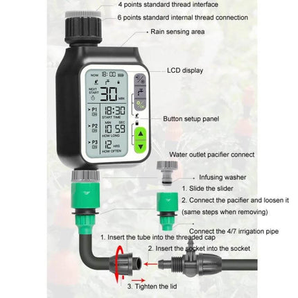 NADSTER Garden Waterer With Timed Rain Sensor Single Outlet digital timer with LCD, rain sensor and single outlet for garden hoses