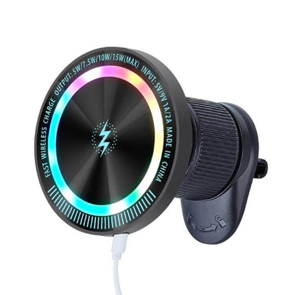 Magsafe Magnetic Wireless Phone Holder for Car Air Outlet Dark Gray - 58mm aluminum alloy MagSafe car mount with RGB ring and charging cable
