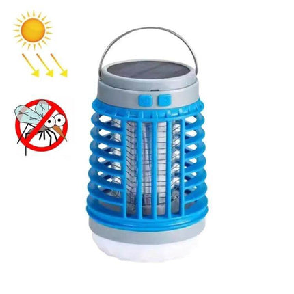 E SMARTER Outdoor Solar Mosquito Light Trap For Yard And Patio blue solar-powered mosquito zapper with violet UV light and carrying handle