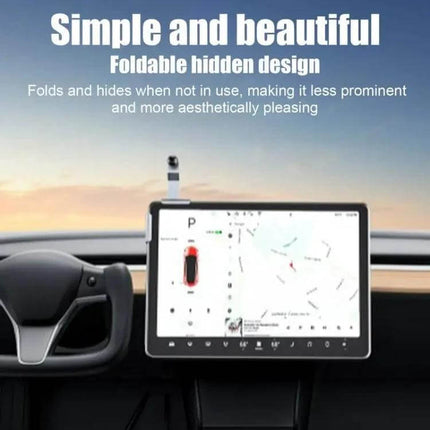 Car Screen Phone Holder Base Aluminum Alloy For Hands Free Use - foldable aluminum alloy car phone mount with silicone padding holding tablet-style phone on dashboard