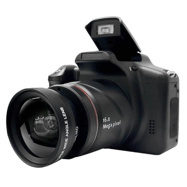 Compact Digital Camera for Everyday Photo and Video Capture - black 16MP camera with pop-up flash and wide-angle lens for travel and family photos