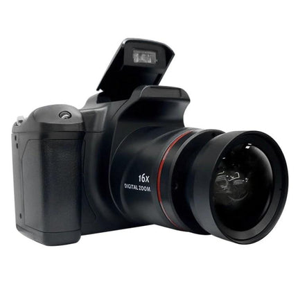 Compact Digital Camera for Everyday Photo and Video Capture — black compact camera with 16MP sensor, 16x digital zoom and pop-up flash for travel and family photos