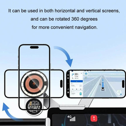 Car Wireless Charging Phone Holder For Tesla And Other Models - 15W magnetic mount rotates 360°, supports horizontal and vertical navigation views
