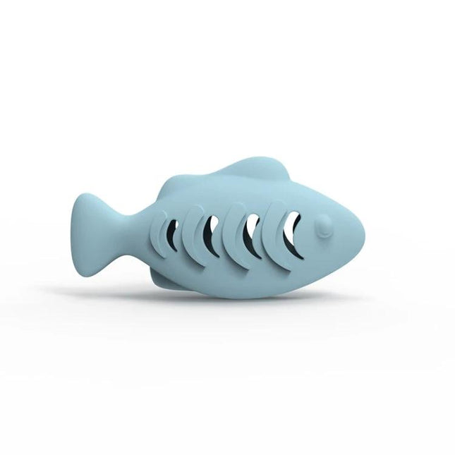 Silicone Fish Shaped Toy for Cats' Daily Home Play Sessions - blue silicone fish treat toy for indoor cat play and mental stimulation