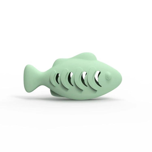 Silicone Fish Shaped Toy for Cats' Daily Home Play Sessions - mint silicone fish with treat compartments for indoor cat play