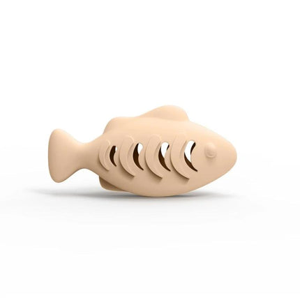 Silicone Fish Shaped Toy for Cats' Daily Home Play Sessions - beige durable treat-dispensing fish toy for indoor cat enrichment