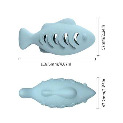 Silicone Fish Shaped Toy for Cats' Daily Home Play Sessions - light blue silicone treat-dispensing fish toy, 118.6mm x 57mm, durable indoor cat play