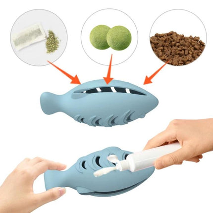 Silicone Fish Shaped Toy for Cats' Daily Home Play Sessions - blue treat-dispensing silicone fish for indoor cat enrichment and hunting play
