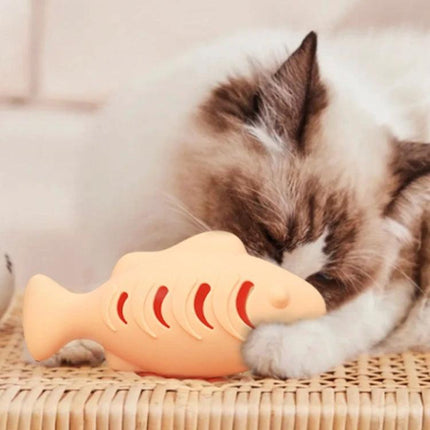 Silicone Fish Shaped Toy for Cats' Daily Home Play Sessions - cat playing with durable silicone fish treat toy for indoor enrichment