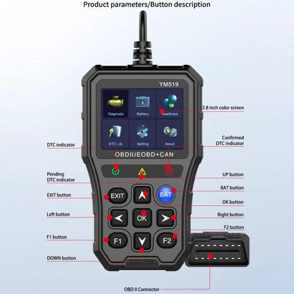 Practical Gadget for Everyday Car Maintenance Checks - handheld OBD2 scanner showing diagnostics screen and labeled buttons