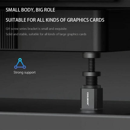 Coolmoon Graphics Card Vertical Support Stand with Adjustable Height supporting heavy GPU, adjustable screw post preventing sagging in vertical PC builds