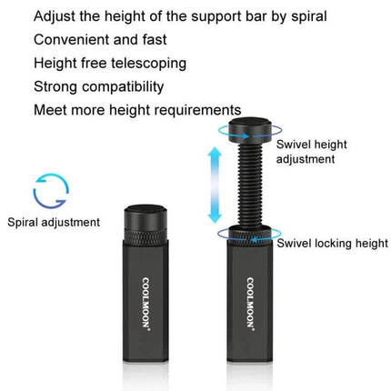 Coolmoon Graphics Card Vertical Support Stand with Adjustable Height showing spiral and swivel height adjustment for vertical GPU support