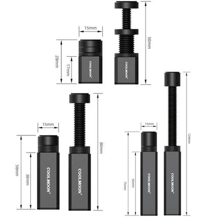 Coolmoon Graphics Card Vertical Support Stand with Adjustable Height showing multiple height measurements and components