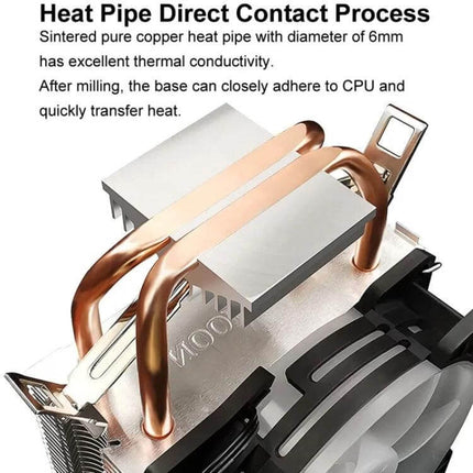 COOLMOON Silent CPU Fan for Desktop PC Cooling with 6mm sintered direct-contact heatpipes and low-noise design