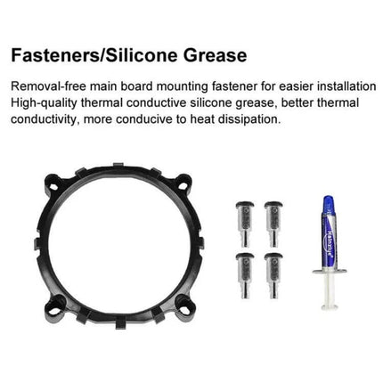 COOLMOON Silent CPU Fan for Desktop PC Cooling — mounting fastener kit with silicone thermal grease and retention pins
