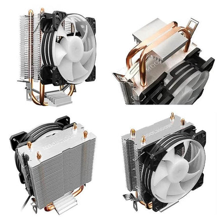 COOLMOON Silent CPU Fan for Desktop PC Cooling with 6mm sintered heatpipes, low-noise white fan and aluminum heatsink