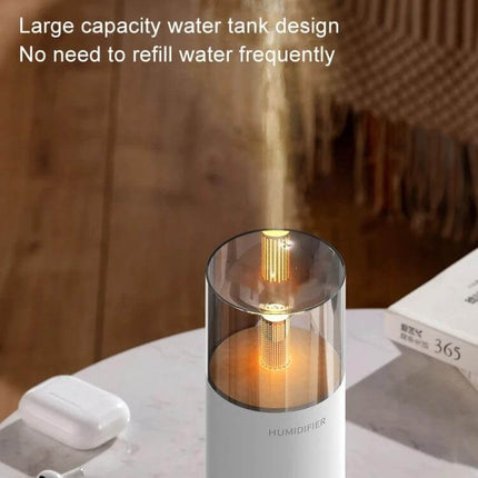 Candle Flame Aromatherapy Diffuser, Mini Humidifier with 120ml tank, candle-like light and ultrasonic mist for desks and nightstands