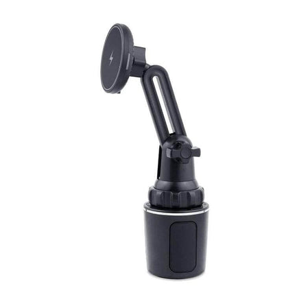 Car Water Cup Holder MagSafe Wireless Charger Bracket Black - black cup-holder mount with MagSafe wireless charging pad and adjustable arm