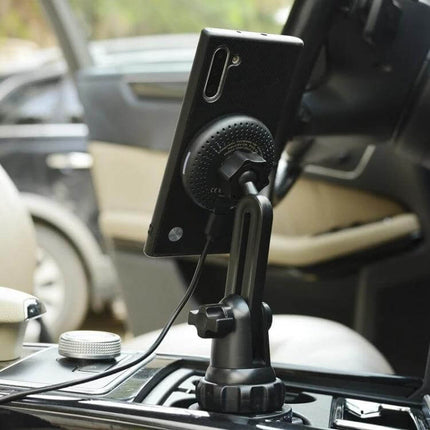 Car Water Cup Holder MagSafe Wireless Charger Bracket Black - black car cup-holder MagSafe wireless charger mounted in vehicle