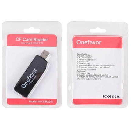 Onefavor Portable CF Card Reader for Easy Data Transfer - black USB 2.0 CF card reader in retail blister pack