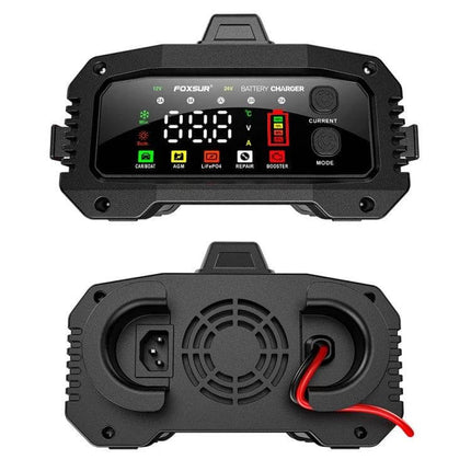 Foxsur Portable Vehicle Charger For Cars, Boats And Motorcycles — compact aluminum alloy 12/24V charger with bright display and mode buttons