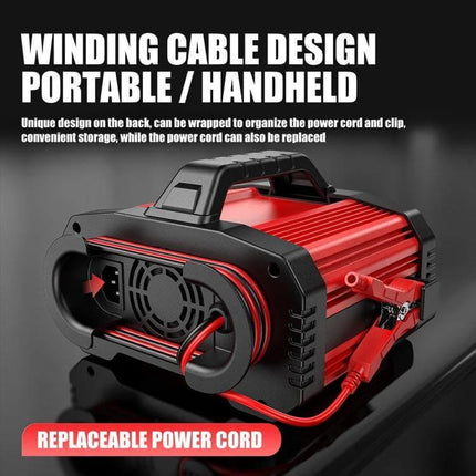 Foxsur Portable Vehicle Charger For Cars, Boats And Motorcycles - red aluminum alloy handheld charger with winding cable design and replaceable power cord