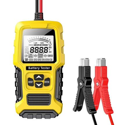 Foxsur Tool For Checking Car Batteries In Daily Maintenance - yellow handheld battery tester with red and black clamps