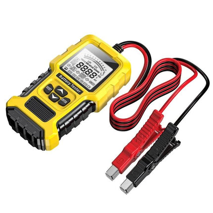 Foxsur Tool For Checking Car Batteries In Daily Maintenance - yellow handheld battery tester with red and black clamps