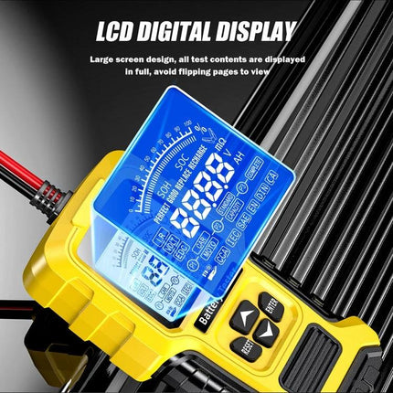 Foxsur Tool For Checking Car Batteries In Daily Maintenance yellow digital battery tester with LCD display and clamps