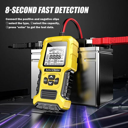 Foxsur Tool For Checking Car Batteries In Daily Maintenance - yellow handheld battery tester with clamps on car battery