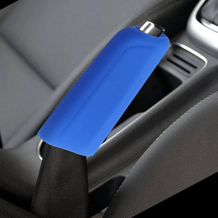 Blue silicone handbrake cover installed on console - Silicone Gear Shift And Handbrake Cover Anti Slip Universal Fit