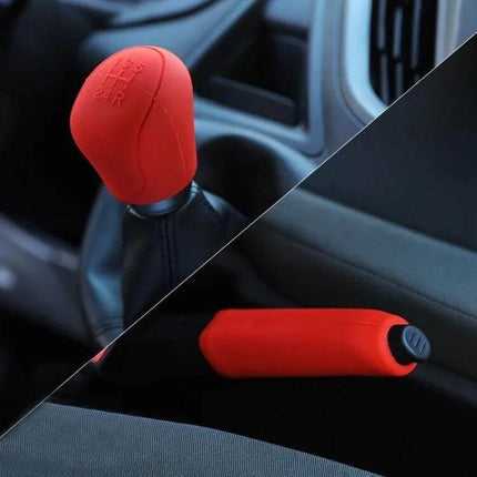 Silicone Gear Shift And Handbrake Cover Anti Slip Universal Fit in red silicone for improved grip and sweat resistance