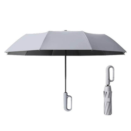 Automatic Foldable Umbrella for Rain and Sun Protection - compact tri-fold umbrella with automatic open/close, grey canopy and ergonomic handle